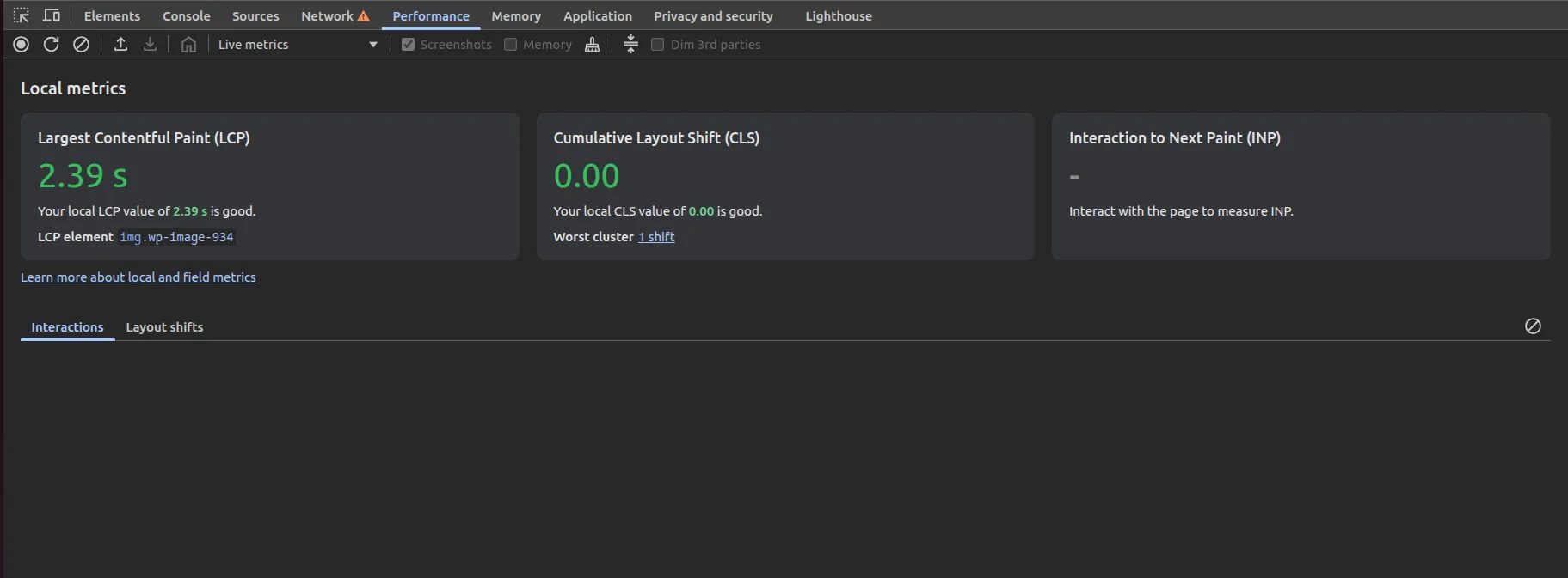 LCP metrics before redesign